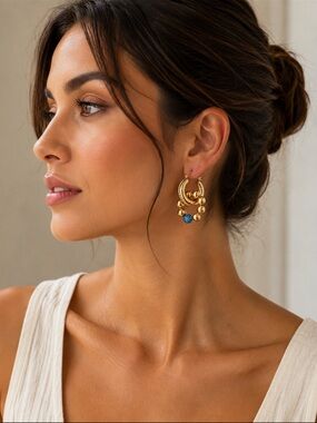 Isaac Mizrahi Gold statement hoop Earrings with Blue Accents